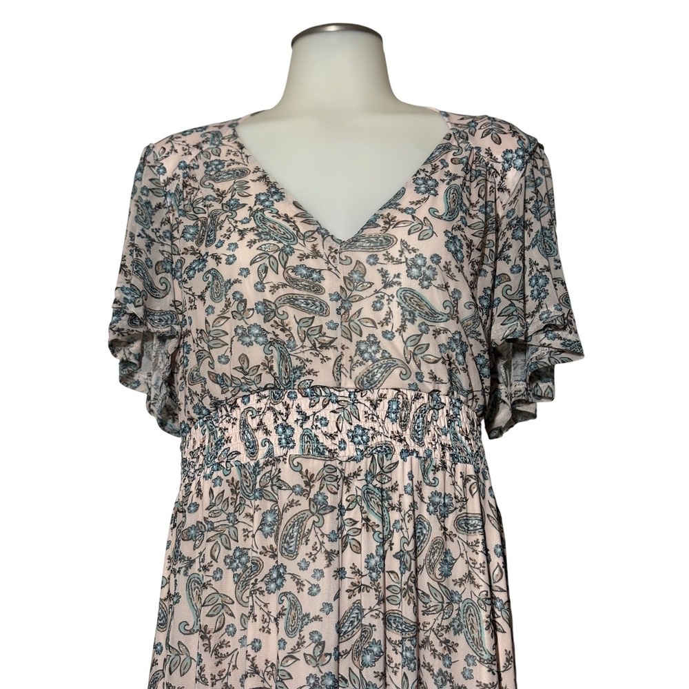 Maurices Maxi Dress Women XL Pink Paisley Flutter Sleeve Smocked NWT